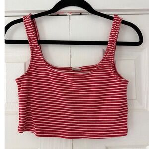 Sunday Best Aritzia Red White Striped Ribbed Crop Tank Top Women Large